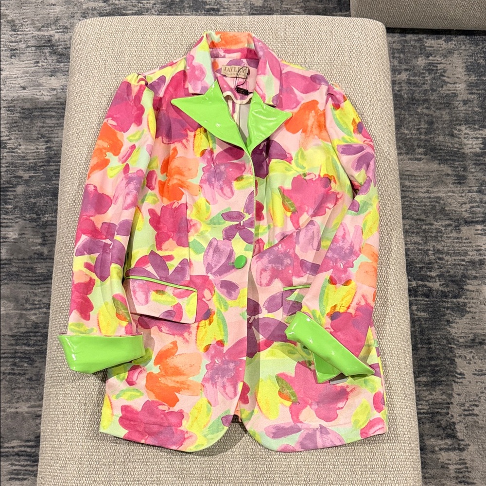 Vibrant Floral Blazer with Neon Green Accents